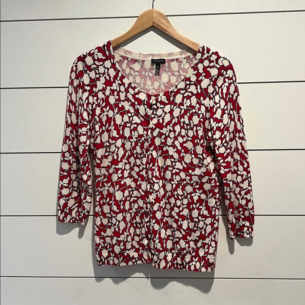 Talbots Women's Long Sleeve Crew Neck cardigan floral Print Size small